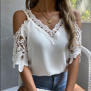 Boho lace cold shoulder top